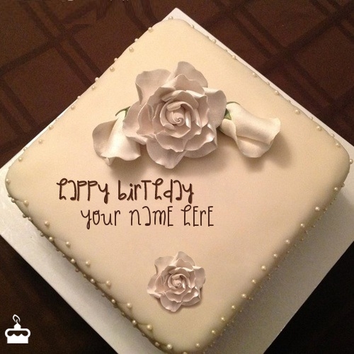 White Rose Cake With Name