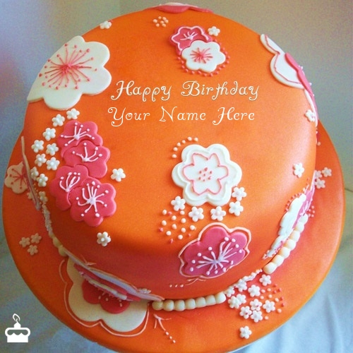 Beautiful Orange Birthday Cake With Name